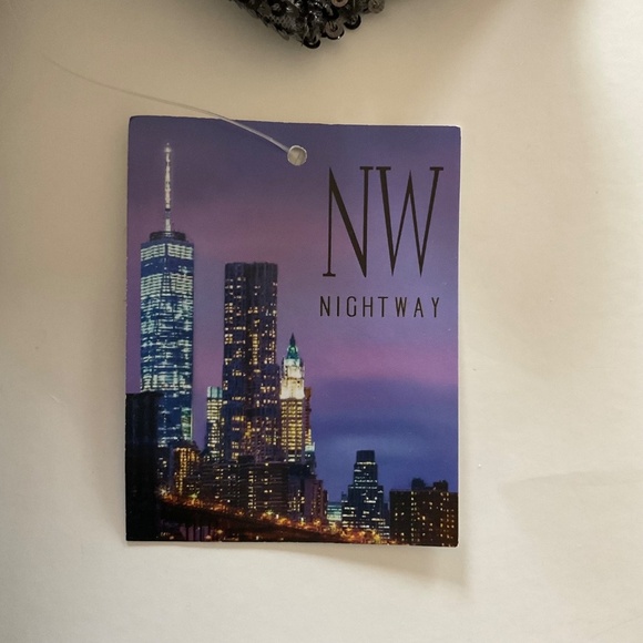 NW Nightway All Over Sequined Cocktail Dress Sz 10 Gunmetal Ruffled Hem Padded - Picture 9 of 16